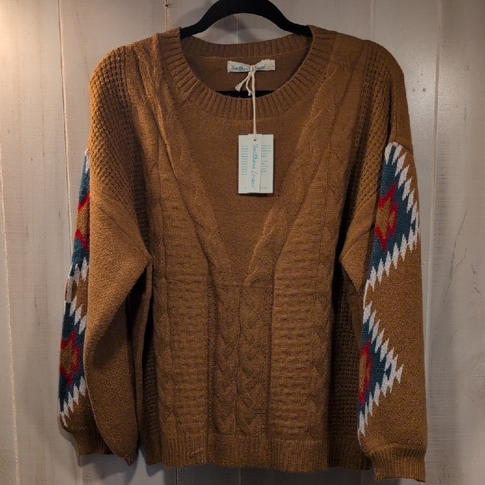 Women's Brown Cable Knit Sweater